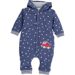 Pajacyk w kolorze niebieskim. Niebieskie body niemowlęce Salt and Pepper, z nadrukiem, z bawełny, bez rękawów, bez kaptura. W wyprzedaży za 77,95 zł.