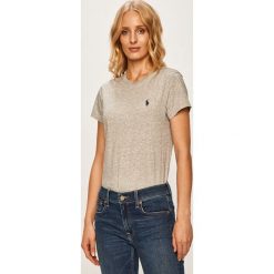 Polo Ralph Lauren - T-shirt. Szare bluzki damskie Polo Ralph Lauren, s, bez wzorów, z bawełny, casualowe, z okrągłym kołnierzem, z krótkim rękawem. W wyprzedaży za 179,90 zł.