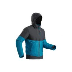 Kurtka turystyczna zimowa SH100 x-warm męska niebiesko-szara. Szare kurtki męskie QUECHUA, na zimę, xl, bez wzorów, z poliesteru, bez kaptura. Za 149,99 zł.