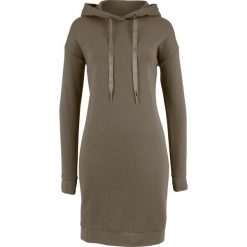 Sukienka dresowa z kapturem bonprix ciemnooliwkowy. Zielone sukienki damskie bonprix, bez wzorów, z dresówki, z kapturem, bez rękawów. Za 99,99 zł.