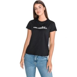 Karl Lagerfeld Ikonik Koszulka Czarny. Czarne koszulki damskie KARL LAGERFELD, s, z nadrukiem, z bawełny, bez kołnierzyka. Za 350,95 zł.