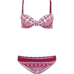 Bikini na fiszbinach (2 części) bonprix bordowo-biały wzorzysty. Czerwone stroje kąpielowe damskie marki bonprix, bez wzorów. Za 79,99 zł.