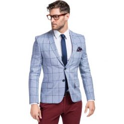 Marynarka LEONARDO MANS000148. Niebieskie marynarki męskie Giacomo Conti, na lato, m, w kratkę, z tkaniny. Za 469,00 zł.