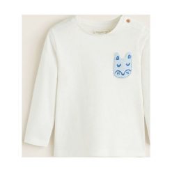 Mango Kids - Bluzka dziecięca Pocket 62-80 cm. Białe bluzki dziewczęce Mango Kids, z nadrukiem, z bawełny, z okrągłym kołnierzem, bez rękawów, bez kaptura. Za 25,90 zł.