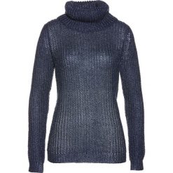 Sweter z golfem bonprix ciemnoniebiesko-lodowy niebieski. Niebieskie swetry damskie bonprix, bez wzorów, bez rękawów. Za 74,99 zł.