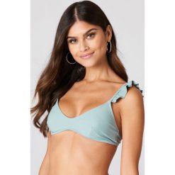 Stroje dwuczęściowe damskie: J&K Swim X NA-KD Góra bikini na ramiączkach z falbanką – Turquoise