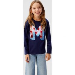 Mango Kids - Longsleeve dziecięcy Mlogo 110-164 cm. Białe bluzki dziewczęce Mango Kids, z aplikacjami, z bawełny, z okrągłym kołnierzem, z krótkim rękawem, krótkie, bez kaptura. Za 45,90 zł.