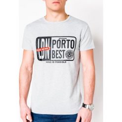 T-shirt męski z nadrukiem S1063 - szary. Szare t-shirty męskie Ombre Clothing, s, z nadrukiem, z bawełny, bez kołnierzyka. Za 13,99 zł.