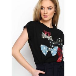 Czarny T-shirt Bow Pleasure. Czarne t-shirty damskie Born2be, l. Za 54,99 zł.