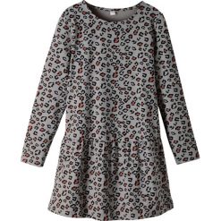 Sukienka dresowa w cętki leoparda bonprix szary leo. Szare sukienki dziewczęce bonprix, z aplikacjami, z dresówki, z długim rękawem, długie. Za 44,99 zł.