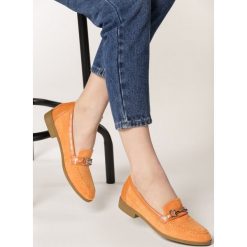 Pomarańczowe Mokasyny Cope. Pomarańczowe mokasyny damskie Born2be, z jeansu, eleganckie. Za 69,99 zł.