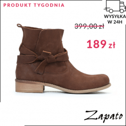 Botki - skóra naturalna - model 458 - kolor brązowy przecierka. Pomarańczowe botki damskie Zapato, z jeansu, eleganckie, z okrągłym noskiem, bez obcasa, na płaskiej podeszwie, bez zapięcia. W wyprzedaży za 159,60 zł.