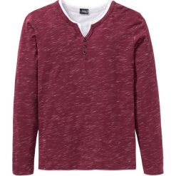 Shirt z dekoltem "henley" 2 w 1 bonprix czerwony rododendron melanż. Fioletowe koszulki męskie bonprix, s, bez wzorów, bez kołnierzyka, bez rękawów. Za 59,99 zł.