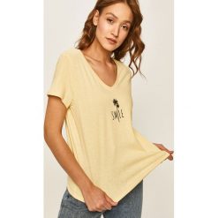 Answear - T-shirt. Żółte bluzki damskie ANSWEAR, s, z nadrukiem, z elastanu, casualowe, bez kołnierzyka. W wyprzedaży za 49,90 zł.