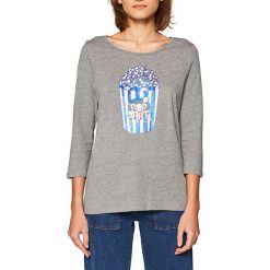 Koszulka w kolorze szarym. Szare koszulki damskie Esprit Woman, xl, z nadrukiem, z okrągłym kołnierzem, bez rękawów. W wyprzedaży za 42,95 zł.