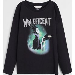 Mango Kids - Longsleeve dziecięcy Villana 110-164 cm. Czarne bluzki dziewczęce z nadrukiem, z bawełny, z okrągłym kołnierzem, długie. Za 59,90 zł.