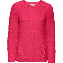 Swetry klasyczne damskie: Sweter z koronkową wstawką, długi rękaw bonprix różowy hibiskus