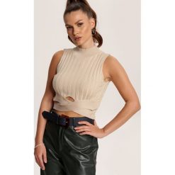 Jasnobeżowa Bluzka Zarintyse. Brązowe bluzki damskie Renee, s, bez wzorów, bez kołnierzyka, bez rękawów. Za 79,99 zł.
