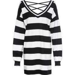 Długa bluza dresowa bonprix czarno-biały w paski. Czarne bluzy damskie bonprix, z dresówki, bez kaptura. Za 149,99 zł.