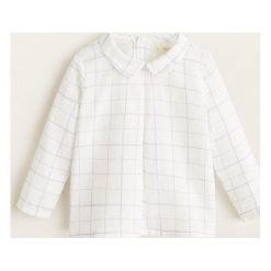 Mango Kids - Koszula dziecięca Sami 62-80 cm. Białe bluzki dziewczęce Mango Kids, bez wzorów, z bawełny, z okrągłym kołnierzem, z długim rękawem, długie, bez kaptura. Za 69,90 zł.