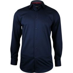 Granatowa Koszula Wizytowa, Długi Rękaw - BELLO - Elegancka, Klasyczna KSDWBELLOBR020A. Niebieskie koszule męskie Bello, bez wzorów, z bawełny, eleganckie, z klasycznym kołnierzykiem, z długim rękawem. Za 129,00 zł.