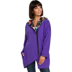 Fioletowa Rozpinana Luźna Bluza z Kwiecistym Kapturem. Fioletowe bluzy damskie Molly.pl, s, w kwiaty, z tkaniny, bez rękawów, długie. Za 199,90 zł.