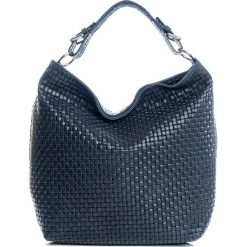 Shopper bag damskie: Skórzana torebka w kolorze granatowym – 48 x 40 x 13 cm