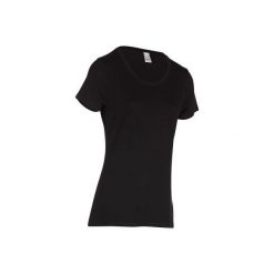 Koszulka Gym & Pilates 500 damska. Czarne bluzki sportowe damskie marki DOMYOS, xl, z bawełny. Za 19,99 zł.
