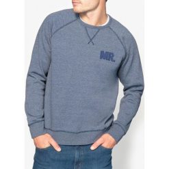 Bluza z okrągłym dekoltem z pętelkowym wzorem. Niebieskie bluzy męskie rozpinane marki La Redoute Collections, l, z napisami, z bawełny, z długim rękawem, długie. Za 104,96 zł.