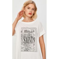 AllSaints - T-shirt. Białe topy damskie AllSaints, s, z nadrukiem, z bawełny, casualowe, z okrągłym kołnierzem. Za 219,90 zł.