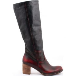 Kozaki - skóra naturalna - model 154 - kolor czarno-czerwony. Czerwone kozaki damskie Zapato, do pracy, na lato, ze skóry, biznesowe, na wysokim obcasie, na obcasie, bez zapięcia. W wyprzedaży za 366,75 zł.