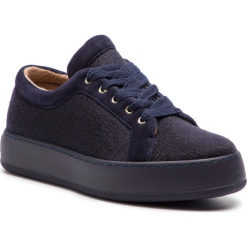 Sneakersy MAXMARA - MM94 45268187600 Blu Unito 007. Niebieskie półbuty damskie marki MaxMara, bez wzorów, ze skóry, bez obcasa, na koturnie, bez zapięcia. W wyprzedaży za 749,00 zł.
