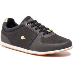 Półbuty LACOSTE - Rey Sport 119 2 Cfa 7-37CFA00401V7 Blk/Gld. Czarne półbuty damskie Lacoste, na co dzień, bez wzorów, z zamszu, sportowe, bez obcasa, na płaskiej podeszwie, bez zapięcia. Za 499,99 zł.