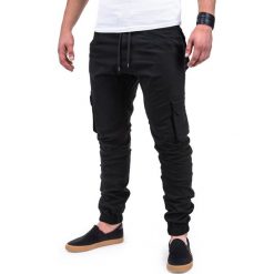 SPODNIE MĘSKIE JOGGERY P388 - CZARNE. Czarne spodnie męskie Ombre Clothing, s, bez wzorów. Za 79,00 zł.