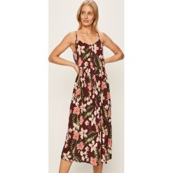 Vero Moda - Sukienka. Brązowe sukienki damskie Vero Moda, na co dzień, s, w kwiaty, z wiskozy, casualowe, bez kołnierzyka, bez rękawów, midi, proste. W wyprzedaży za 99,90 zł.