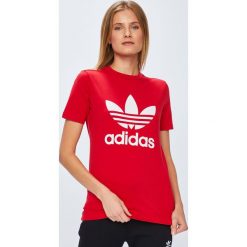 Adidas Originals - Top. Czerwone topy damskie marki adidas Originals, z nadrukiem, z elastanu, z okrągłym kołnierzem. W wyprzedaży za 99,90 zł.