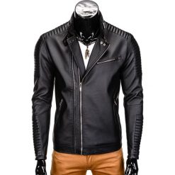 KURTKA MĘSKA PRZEJŚCIOWA SKÓRZANA C325 - CZARNA. Czarne kurtki męskie pikowane marki Ombre Clothing, m, z poliesteru. Za 139,00 zł.
