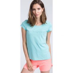 T-shirt damski TSD453 - mięta. Szare t-shirty damskie marki 4f, z nadrukiem, z elastanu. Za 39,99 zł.