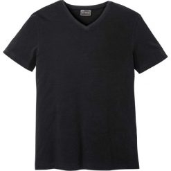T-shirt ze stretchem Slim Fit bonprix czarny. Czarne koszulki męskie bonprix, s, bez wzorów, z dekoltem w serek. Za 42,99 zł.