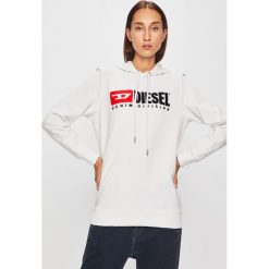 Diesel - Bluza. Białe bluzy damskie Diesel, s, z nadrukiem, z bawełny, bez rękawów, z kapturem. W wyprzedaży za 529,90 zł.