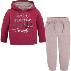 2-częściowy zestaw - bluza, spodnie. Różowe bluzy niemowlęce Mayoral, z nadrukiem, bez rękawów, bez kaptura. W wyprzedaży za 99,95 zł.