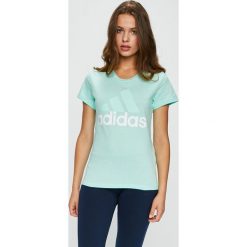 Adidas Performance - Top. Niebieskie topy damskie adidas Performance, s, z nadrukiem, z bawełny, z okrągłym kołnierzem. W wyprzedaży za 59,90 zł.
