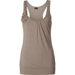 Top z kwiatową aplikacją bonprix brunatny. Brązowe topy sportowe damskie bonprix, z aplikacjami, z szyfonu. Za 69,99 zł.