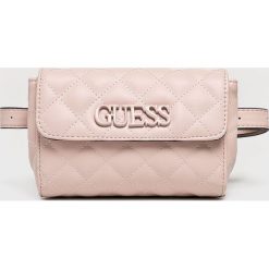 Guess Jeans - Nerka. Różowe saszetki damskie marki Guess Jeans, w paski, z bawełny, małe. Za 399,90 zł.