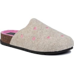 Kapcie PANTO FINO - EE267051 Szary. Szare klapki damskie Panto Fino, z aplikacjami, ze skóry, bez obcasa. Za 119,00 zł.