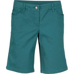 Bermudy ze stretchem bonprix zielony pieprz. Niebieskie spodnie damskie bonprix, bez wzorów. Za 74,99 zł.