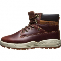 Skórzane botki w kolorze brązowym. Brązowe botki męskie marki Dockers by Gerli, na sznurówki. W wyprzedaży za 181,95 zł.