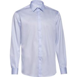 Koszula męska Satynowa z lamówkami Błękit. Niebieskie koszule męskie Veva, m, bez wzorów, z satyny, eleganckie, bez kołnierzyka, z długim rękawem. Za 179,00 zł.