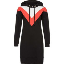 Sukienka dresowa bonprix czarno-pomarańczowy. Czarne sukienki damskie bonprix, bez wzorów, z dresówki, z kapturem, bez rękawów. Za 129,99 zł.