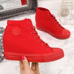 Trampki na koturnie sneakersy czerwone Big Star FF274A193 - czerwony. Czerwone trampki i tenisówki damskie BIG STAR. Za 109,99 zł.